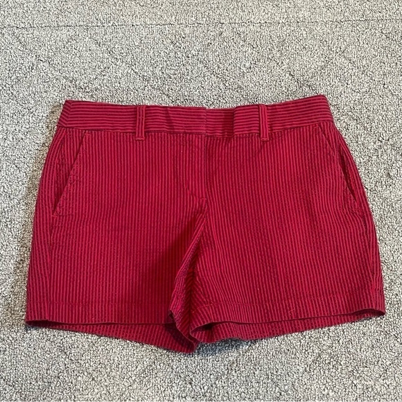 Ann Taylor Loft Shorts Womens 4 Red Seersucker Striped Stretch Chino Pockets - Picture 1 of 10